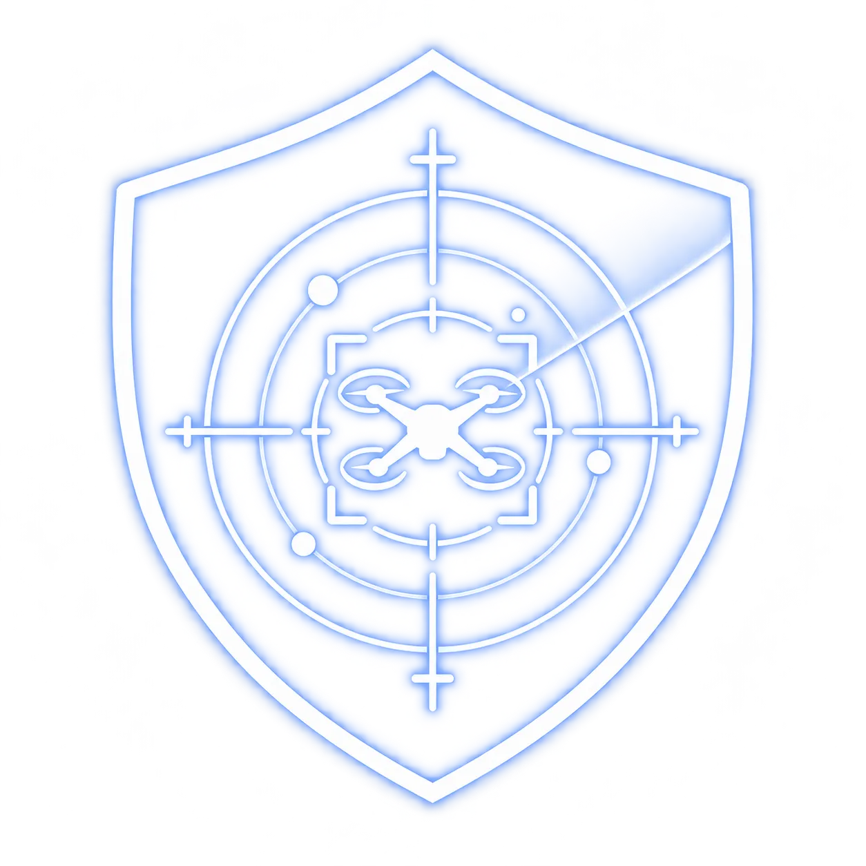 Transparent white neon C-UAS icon